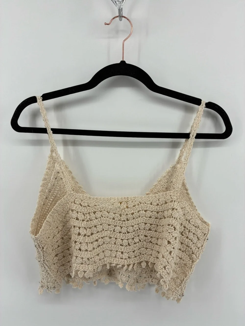 Crochet Crochet Crop Tank Top in Cream - Picture 4 of 8